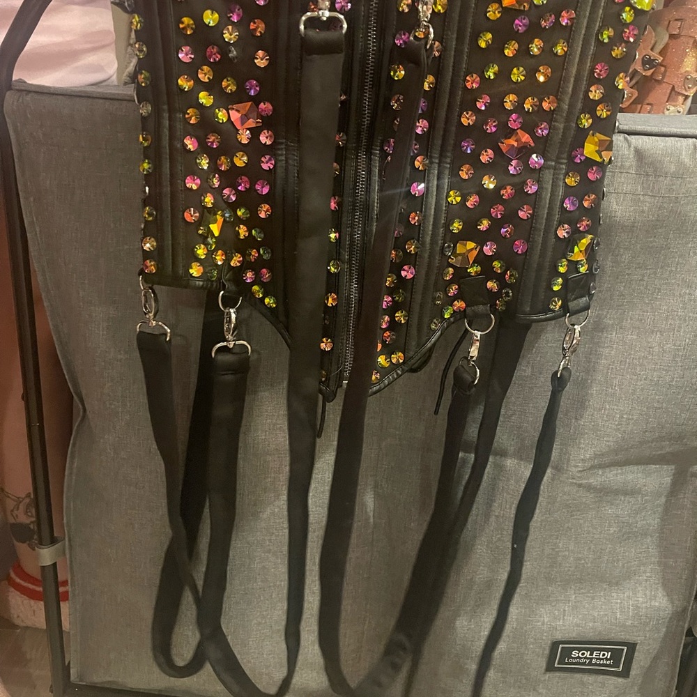 Black Corset with Vibrant Gem Accents